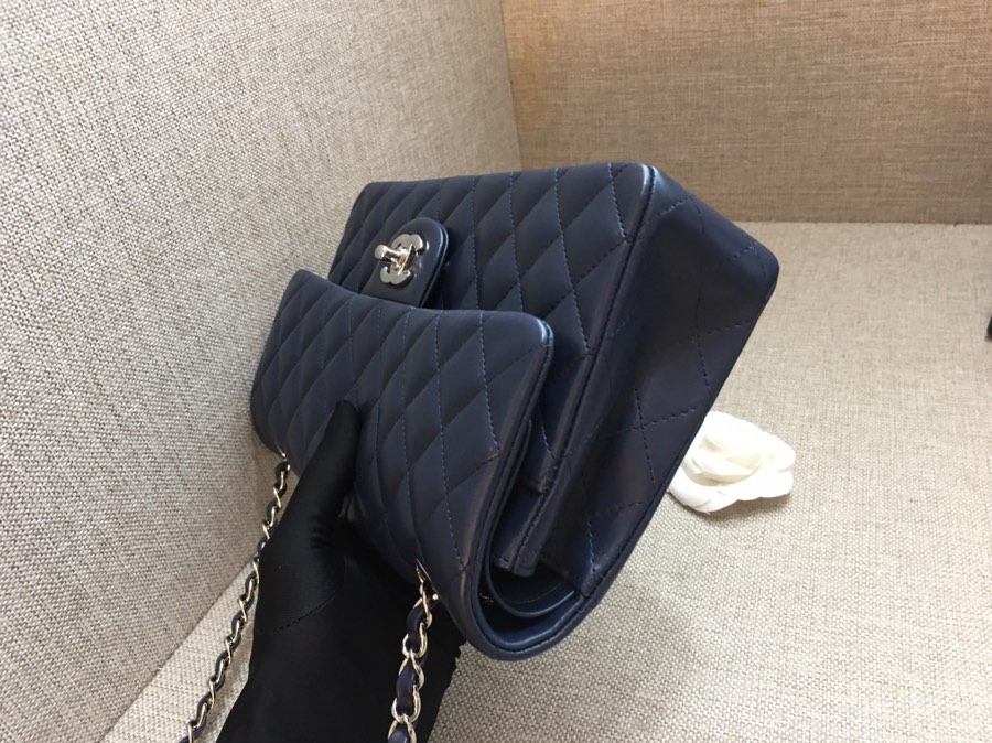 Medium Classic Flap Lambskin Bag AO1112 Dark Blue/Silver